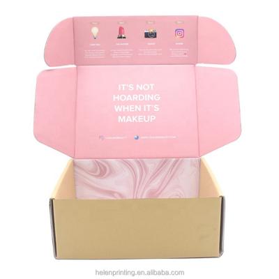 China Recyclable eco pink custom kraft paper box foldable corrugated ad box with LOGO for sale