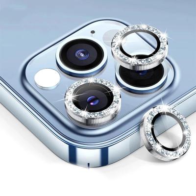 China Diamond Glitter For iPhone Camera Lens Colorful Protector For iPhone 13 Luxury Ring Clip Full Tempered Glass Camera Screen Film for sale