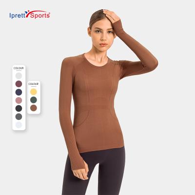 China Breathable Custom Women Long Sleeve Yoga Tops Shirt Wholesale Fitness Sports Girls Active Workout T-Shirt for sale