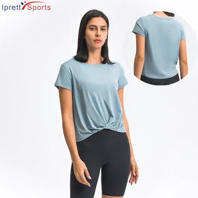 China 2021 Breathable Women Yoga Fashion T Shirts Fashionable Ladies Short Sleeves Shirts Top Training Loungewear for sale