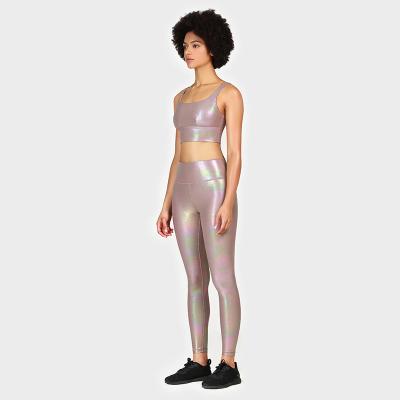 China Women 2021 New Design Fashionable Shiny Tracksuit Woman Breathable 2 Pieces Sets Clothing Yoga Pants Sets for sale