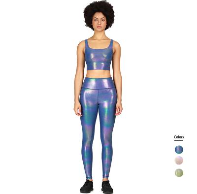 China Breathable Special New Design Shining Yoga Sets Pretty Girls Outdoor Running Suits Deep Squats Exercising Sets for sale