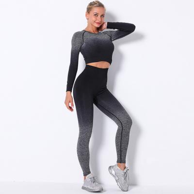 China Wholesale Slim Breathable Fitness Exercise Long Sleeve Women Gradients Yoga Sets Yoga Sets for sale