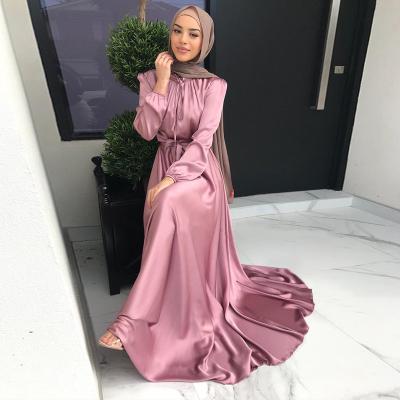 China Wholesale Islamic Clothing the latest fasion color satin maxi dress abaya muslim casual elegant middle east pure dubai high quality long dress for sale