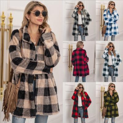 China Autumn and winter reversible fashionable long sleeve streetwear plus size ladies plaid casual cardigan jacket and coats wool woman for sale