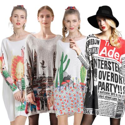 China New Fashion Breathable Oversized Batwing Long Sleeve Lady Plus Size Sweater Dress Women Loose Knitwear Pullover Sweater High Quality Print for sale