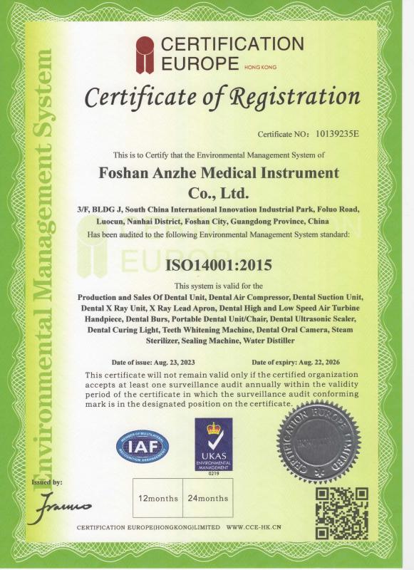 Certificate of registration - Foshan Anzhe Medical Instrument Co., Ltd.