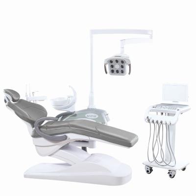 China Grey Color Dental Treatment Chair Unit Mobile Instrument Tray Design Dental Chair With Memories for sale