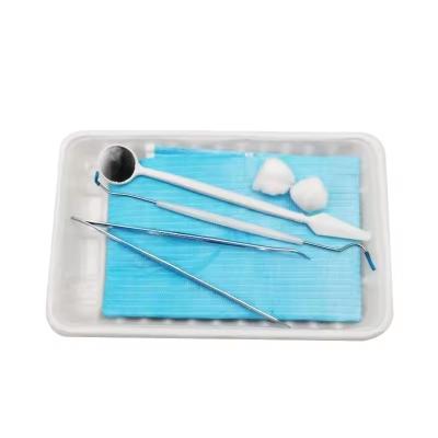 China Disposable dental instrument kit with mirror/tweezer/probe/bib//tray good price dental examination kit for sale