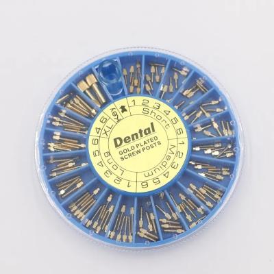 China Treatment Use Stainless Steel Dental Screw Post Dental Instrument Endodontic Assorted Gold Plated Screw Post 120pcs Per Box for sale