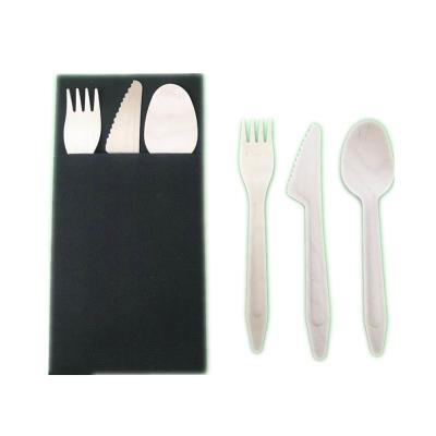 China Disposable Disposable Take Out Cutlery Set Wooden Spoon Fork Knife With Airlaid Paper Towel for sale