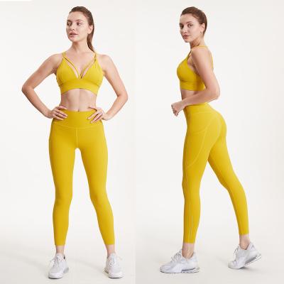 China Wholesale Breathable Sport Suit Women Fitness Clothing Yoga Sets Workout Gym Sportswear Pocket Gaiters Sports Bra Two Piece Set for sale