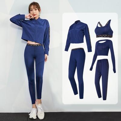 China OEM Women Fige Pieces Yoga Fitness Sports Suit Crop Breathable Gym Bra And Gaiters Long Sleeve Jacket Set for sale