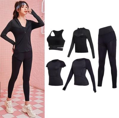 China Antibacterial Yoga Clothing Sets Sports Bra, Workout Shirts, Sweat Jackets, Running Tight Leggings Fitness Suit For Women for sale