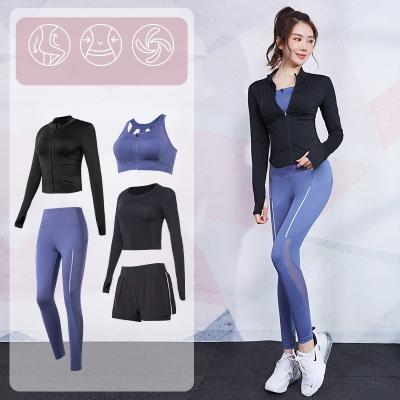 China 5 Pieces Sport Wear Yoga OEM Breathable Womens Fitness Set High Waisted Workout Leggings Suits For GYM Adults Plus Size Quick Dry Letter for sale