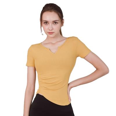 China High Quality Breathable Gym Wear Ladies Short Sleeve Yellow T-Shirt Custom Logo Fitness Shirt Women Yoga Tops Workout Sports Shirt for sale