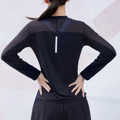 China Logo Womens Cute Amazon Custom Workout Breathable Clothes Yoga Tops Sexy Gym Shirts Exercise Mesh Long Sleeve Reflective Running T-Shirt for sale