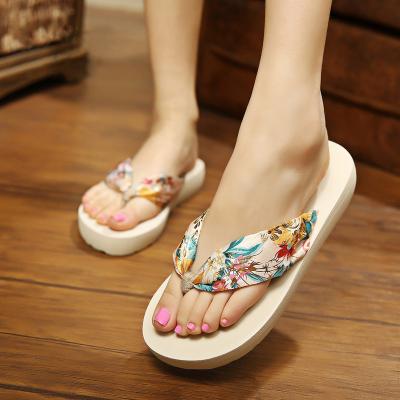 China Wholesale 2021 Fashion Flip Flops Summer Fashion Trend Bohemian Satin Platform Chunky Wedges Sandals and Slippers for sale