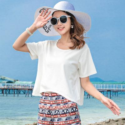 China Low MOQ Summer Anti-Wrinkle Beach Promotional Women's Short Sleeve Navel Cotton Loose T-Shirt Tops for sale