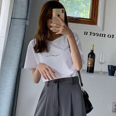 China 2021 Summer QUICK DRY women's short sleeve shirt student letter print single neck white wild slim simple round neck T-shirt for sale