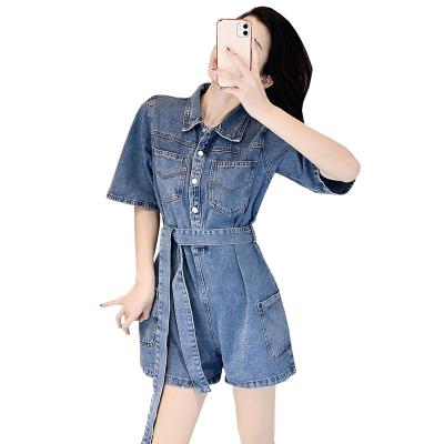 China QUICK DRY manufacturer directly supply women's denim overalls casual waist tie simple street fashion style shorts suits for sale