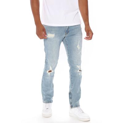 China Hot Selling QUICK DRY Hot Selling Mid Waisted Button Closure Ankle Zipper Washed Retail Man Ripped Custom Casual Jeans for sale