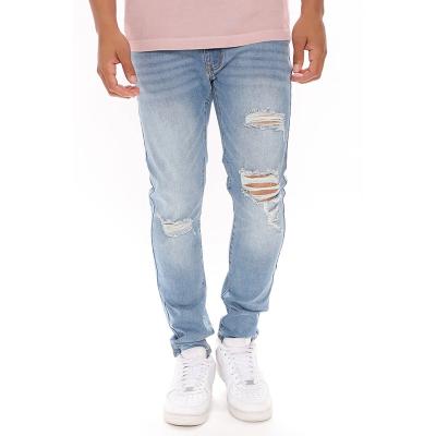 China New Arrivals QUICK DRY Spring Mid Waisted Slim Fit Straight Legs Ripped Washed Custom Casual Jeans For Men for sale