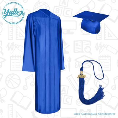 China America High School 100%Polyester Shiny Royal Blue Graduation Cap Gown And Tassel for sale