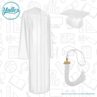 China America High School Shiny White 100%Polyester Graduation Cap Dress And Tassel for sale