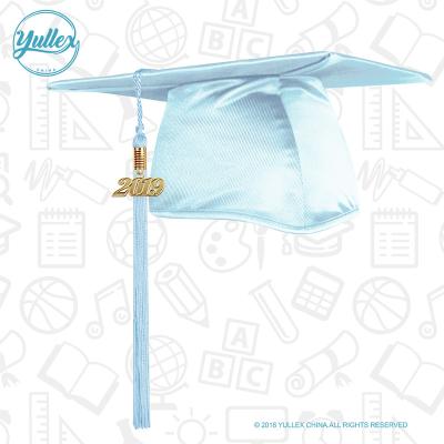 China America High School Shiny Light Blue 100%Polyester Graduation Hat And Tassel for sale