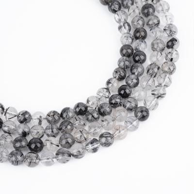 China Natural Gemstone Loose Beads Wholesale Natural Smooth Quartz Stone Rutilated Black Gemstone Loose Beads Beads For Jewelry Making for sale