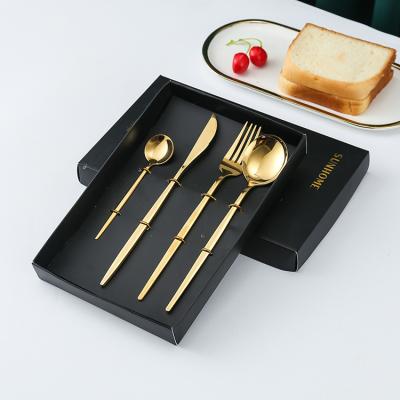 China Viable Gold Flatware 4pcs Stainless Steel Flatware Set Stainless Steel Spoon Fork Knife Wedding Flatware Set for sale