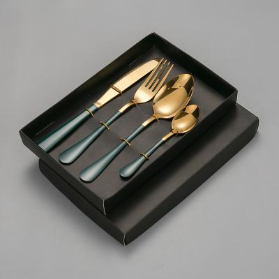 China Hotel Wedding Gold 4pcs Cutlery Set Sustainable Knife Forks Spoons With Box Stainless Steel Flatware Set for sale