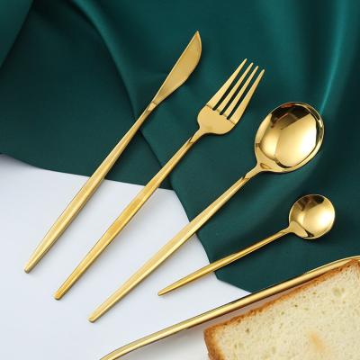 China Viable Gold Amazon 4pcs Flatware With Gift Box Stainless Steel Fork Knife Spoon Portuguese Cutlery Dinnerware Set for sale