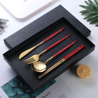 China Sustainable Luxury Mirror Polished Colorful Portuguese Cutlery 4PCS Set Stainless Steel Cutlery With Box for sale