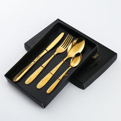 China New Design Workable Mirror Knife Fork Spoon Polishing Luxury Gold Cutlery Set 4 Pieces With Box for sale