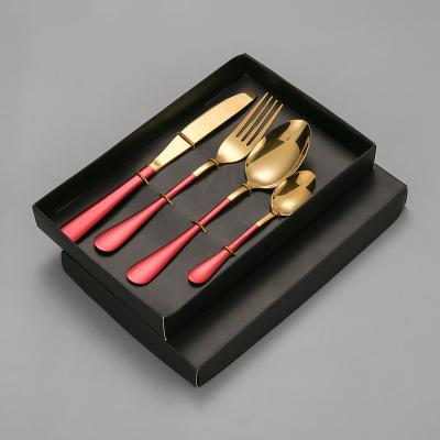 China Jieyang Sustainable Factory Wedding Flatware 1010 Stainless Steel Gold Multicolor Cutlery Set With Gift Box for sale