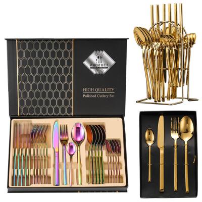 China Wholesale 24 Pcs Gift Viable Flatware Set Stainless Steel Silver Gold Flatware Set for sale