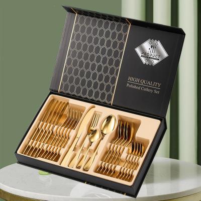 China Viable Best Price Stainless Flatware Knife Fork Spoon Gold 24 Pieces Stainless Steel Cutlery Set for sale