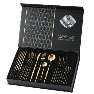 China Sustainable Portuguese Fork And Spoon Set Flatware Sets Luxury Gold Stainless Steel Cutlery Set With Gift Box for sale