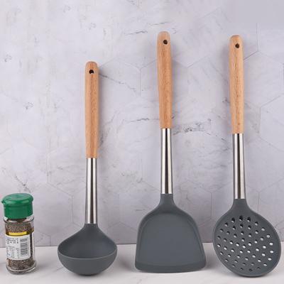 China High Quality Viable Household Kitchen Utensils With New Silicone Wooden Handle Utensil Spatula Soft Non Stick Kitchen Tools for sale