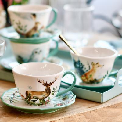 China Viable Style Creative Animal Pastoral Tea Cup Coffee Cup And Saucer Couples Ceramic Cups Afternoon Tea Cup for sale