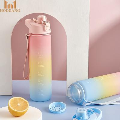 China 2022 New Arrival 1L Large Gradient Sports Portable Stocked Water Bottle With Straw Motivational Time Marker for sale