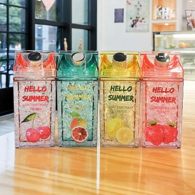 China Sustainable Wholesale Korean Wholesale Square Double Wall Milk Carton Ice Fruit Straw Plastic Bottle Water for sale