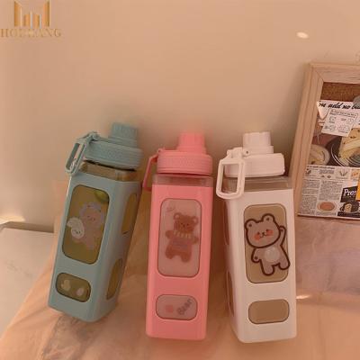 China Summer 3D Sticker Design 700ml Sports Bottle Kawaii Plastic Stocked Pastel Water Bottle With Straw for sale