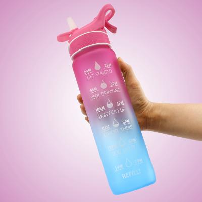 China 2022 New 32 Ounce Bottle Gradient Color Sports Spray Outdoor Drinking Plastic Water Bottle Sustainable Bounce Cover for sale