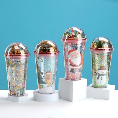 China Drinking Creative Glitter Christmas Gift Cups Double Wall Coffee Water Bottle With Straws for sale