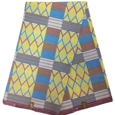 China Tear-Resistant Yellow Geometry Pattern Medium Weight African Ankara Wax Cotton Printed Cloth Clothing Fabric Designers for sale