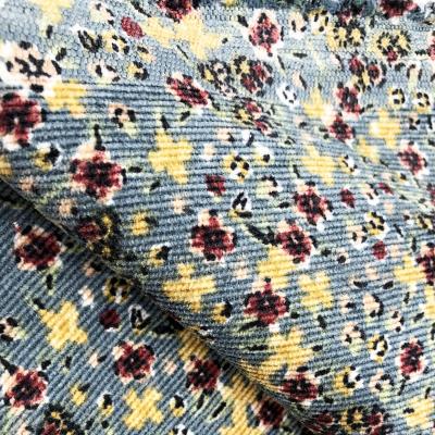 China Blackout printing 100% flower small corduroy textile apparel high quality polyester fabric custom digital printed corduroy fabric for sale