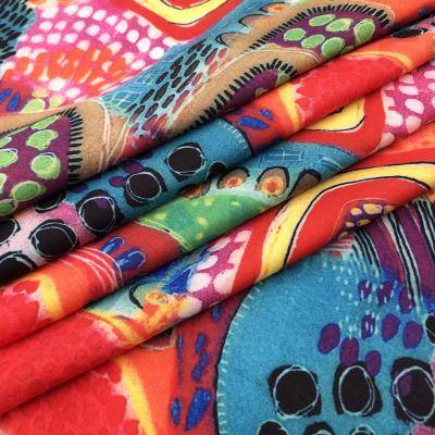 China 100% meterial polyester QUICK DRY dress light weight ladies fabric all over custom digital print fabrics for garment for sale